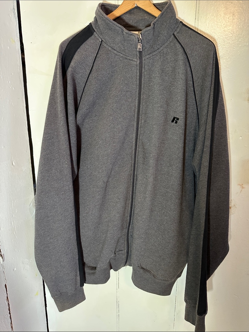 Russell Athletic Charcoal Gray Full-Zip Lightweight Jacket with Black Accents